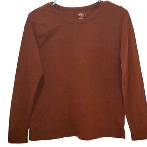 Long Sleeve Top Basic Tee Casual Everyday Brown Crew Neck M